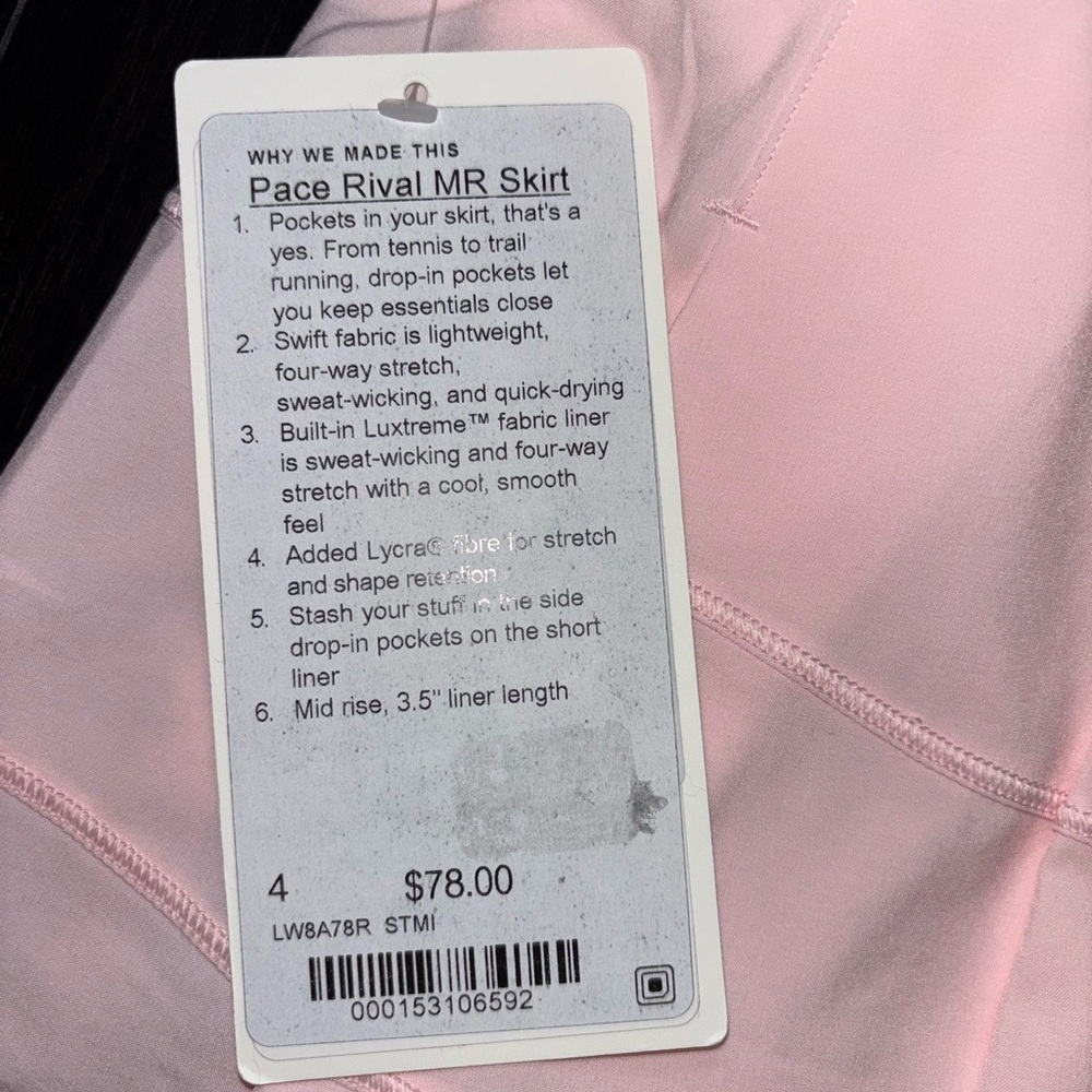 LULULEMON PACE RIVAL MR SKIRT *REGULAR IN STRAWBERRY MILKSHAKE 🍓 SZ 4,6,8 NWT - Picture 8 of 16